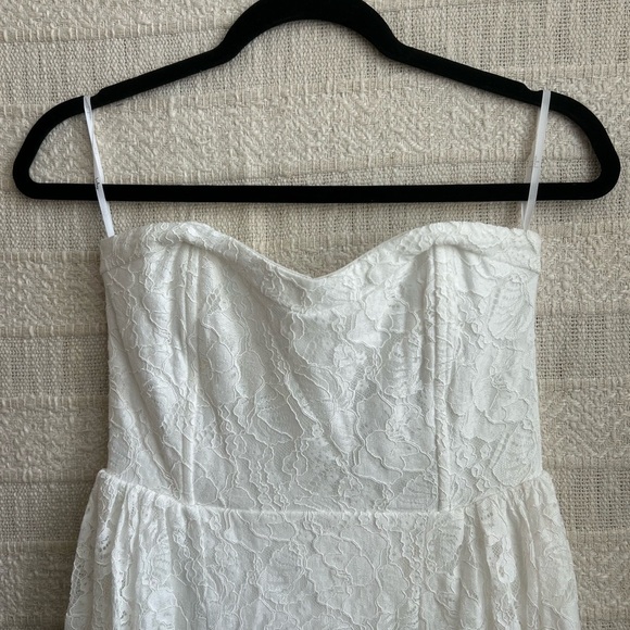 LULUS Curated Charm White Lace Strapless Bustier High-Low Dress BRIDAL - Picture 11 of 12